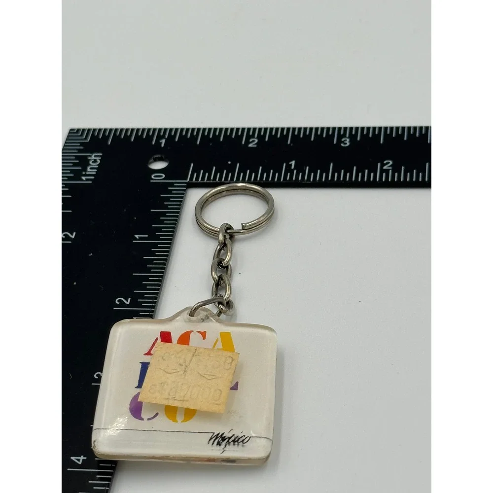 Vintage Acapulco Mexico Souvenir Keychain Acrylic Square Multi Color‎ Retro